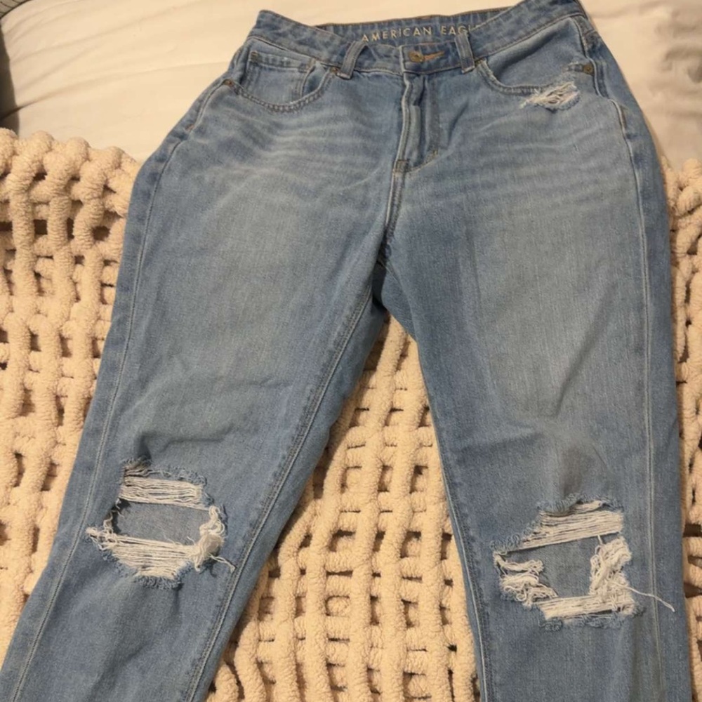 American Eagle Outfitters Women's Ripped Light Blue Boyfriend Jeans